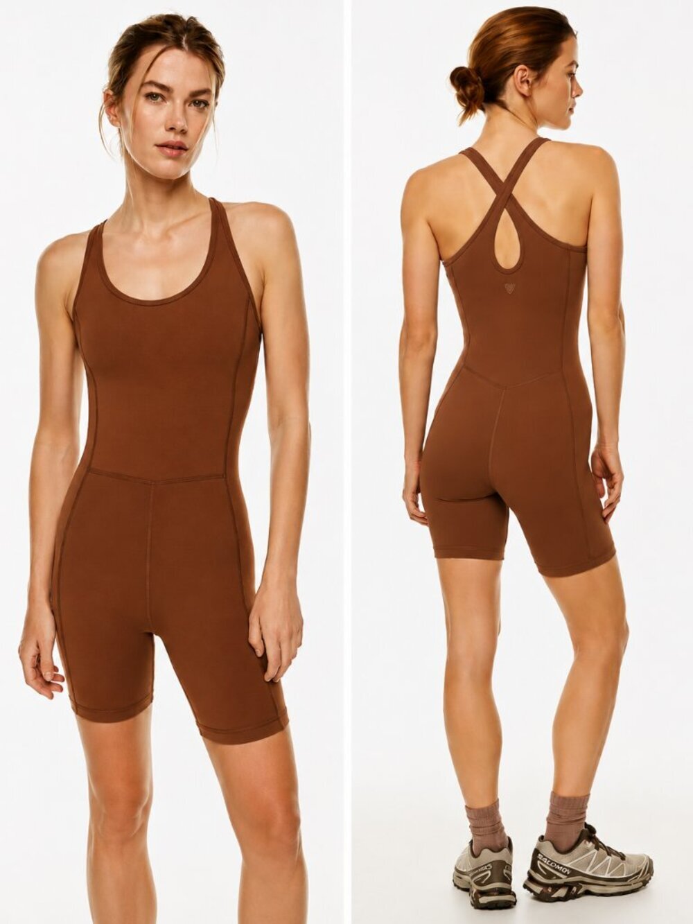 Aritzia Tna Action TNALife Surge Romper Brown Cognac Size Medium
